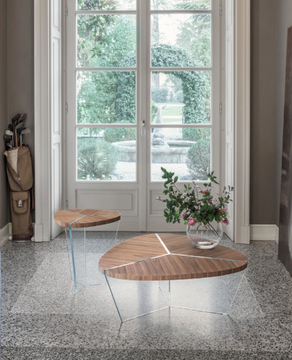 AIDA - Low triangular wood and glass coffee table by Tonin Casa - view 3